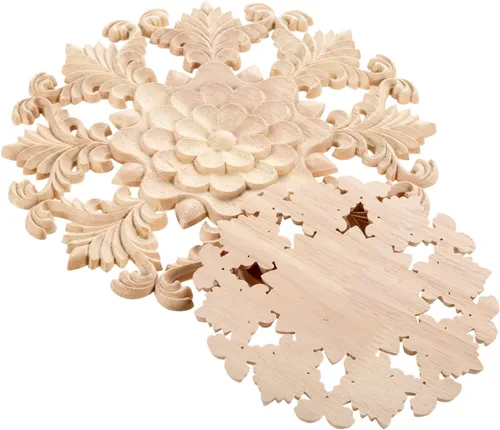 Miniatura 9 de MUXSAM Apliques de madera tallada en madera retro, calcomanías redondas de copo de nieve para armario, puerta, gabinete, cajón, pared, techo