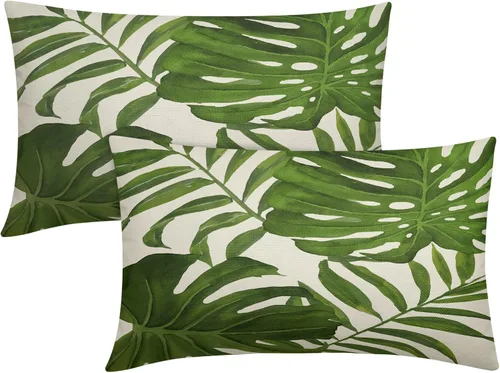 Miniatura 11 de Juego de 2 fundas de almohada de hojas verdes tropicales de 18 x 18 pulgadas, modernas hojas de palmera botánicas decorativas para exteriores