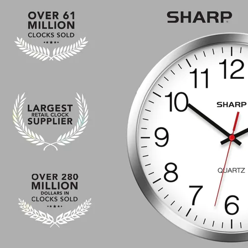 Miniatura 7 de Sharp Reloj de pared – Plata/cromo, silencioso, sin tictac, cuarzo de calidad de 10 pulgadas, funciona con pilas, redondo, fácil de leer, hogar