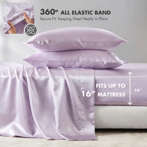 Miniatura 52 de Madison Park Essentials - Juego de sábanas de satén de lujo y sedoso con brillo natural, bolsillo elástico de 14 pulgadas para colchones de hasta 16