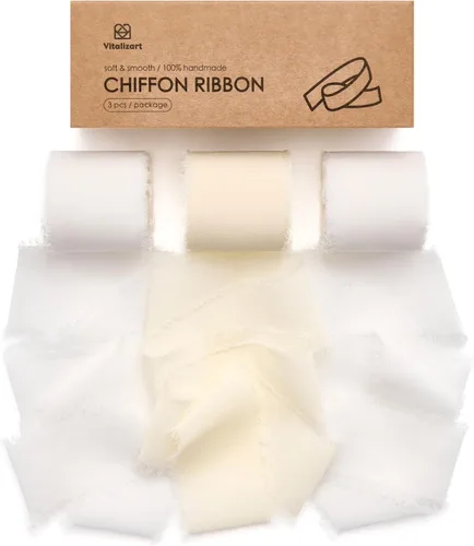 Miniatura 12 de Vitalizart Cinta de seda de gasa marrón hecha a mano con flecos de 1.5 pulgadas x 21 yardas, bordes deshilachados marrón y nude para invitaciones