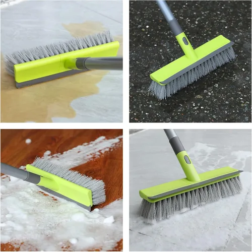 Miniatura 5 de Cepillo 2 en 1 para raspar y cerdas rígidas para limpiar concreto, patio, garaje, cocina, alfombra y baño, mango largo de 57 pulgadas