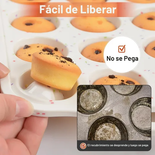 Miniatura 5 de CAKETIME Molde para mini muffins, molde para mini cupcakes con marco reforzado de metal, moldes para muffins de silicona antiadherentes con asa
