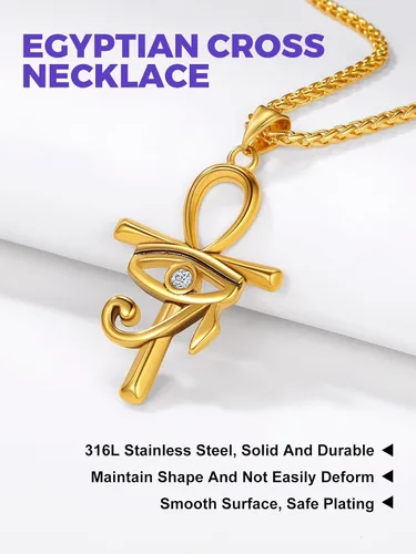 Miniatura 6 de Richsteel Ankh - Collar con colgante de cruz para hombre, acero inoxidable, chapado en oronegro, con cadena de trigo, joyería religiosa