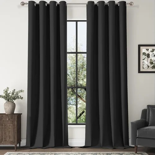Miniatura 67 de ChrisDowa Cortinas 100% Opacas de Abedul Sólido de 45 Pulgadas de Largo, 2 Paneles para Dormitorio y Sala de Estar, Estilo Granja Oscurecedoras