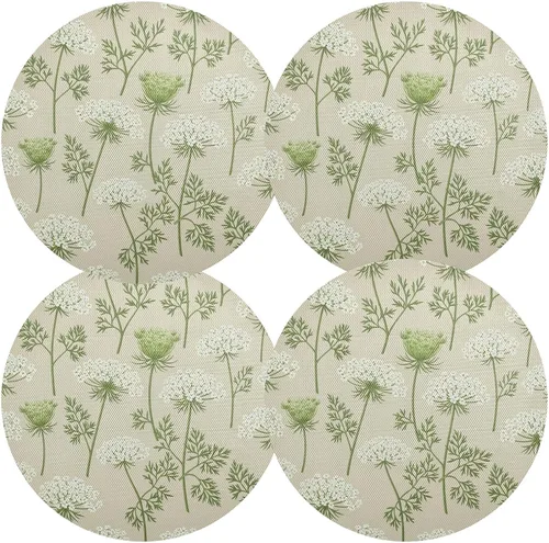 Miniatura 2 de Flowers Green White Blooms Beige Dining Room Table Placemats, Heat Resistant Non Slip Washable Round Place Mats for Kitchen one sizex1