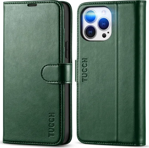 Miniatura 11 de TUCCH Funda tipo cartera para iPhone 13 Pro Max, con bloqueo RFID, ranura para tarjetas y soporte [funda interior de TPU a prueba de impactos], Azul