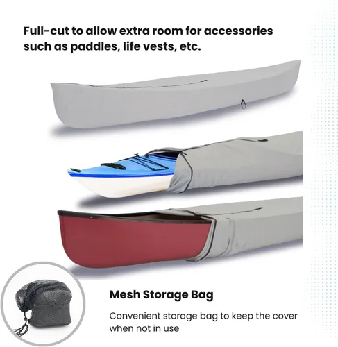 Miniatura 6 de EliteShield Cubierta para canoa, cubierta para kayak; impermeable, resistente a los rayos UV, de poliéster de grado marino, canoa, kayak, barco, Gris