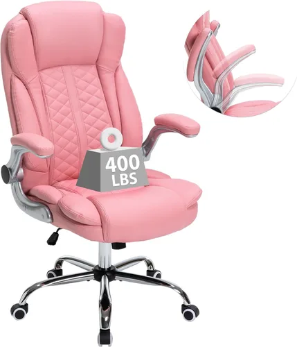 Silla de oficina ejecutiva de 400 libras con reposabrazos abatibles, silla de computadora grande y alta para personas pesadas, silla ergonómica Rosa