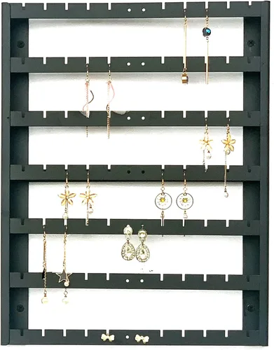 Organizador de aretes de 7 capas, almacenamiento de aretes de oreja montado en la pared, organizador de aretes de metal negro de gran capacidad para