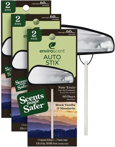 Enviroscent Ambientador de coche no tóxico (vainilla negra y mandarina) ambientador natural para coche | Difusor de aceite esencial | Aroma de coche