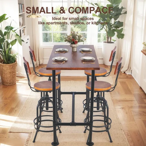 Miniatura 5 de Mesa de barra industrial de 41.3 pulgadas de altura, diseño de tubería vintage, mesa de bistró, mesa rústica de cocina, comedor, desayuno, Marrón