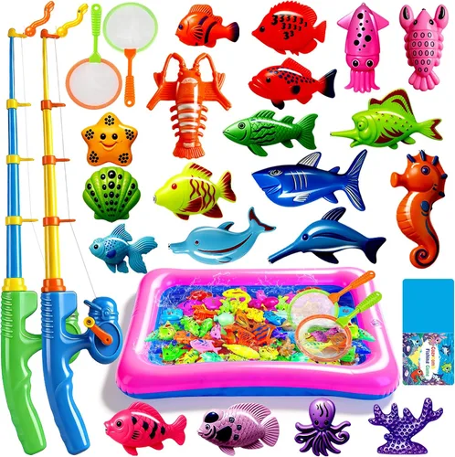 Miniatura 10 de CozyBomB™ Juego de juguetes de pesca magnéticos para niños, mesa de agua, bañera para niños, piscina, fiesta, caña de caña, pesca flotante