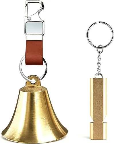Pacify 2" Loud Bear Bell with Whistle for Hiking, 3 in 1 Solid Brass Bear Bells with Emergency Whistle and Carabiner for Survival, Hiking, Camping,