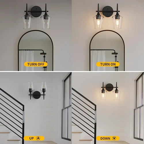 Miniatura 7 de Luz de Tocador Negra de 2 Luces Estilo Granja Moderno Lámpara de Baño con Pantallas en Forma de Copa de Vino para Espejo de 16 Pulgadas, Aplique