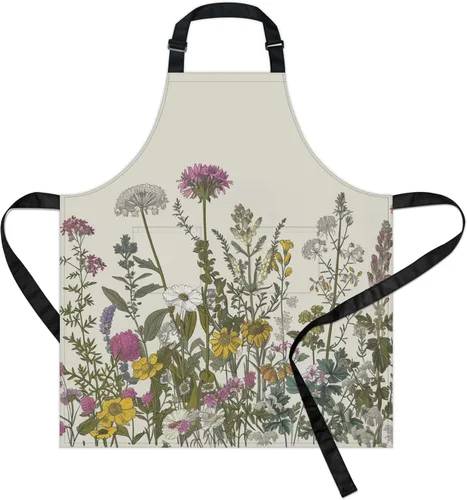 Delantales de cocina de flores silvestres para mujer, delantal ajustable con correa para el cuello con 2 bolsillos para mamá, cocina, hornear,