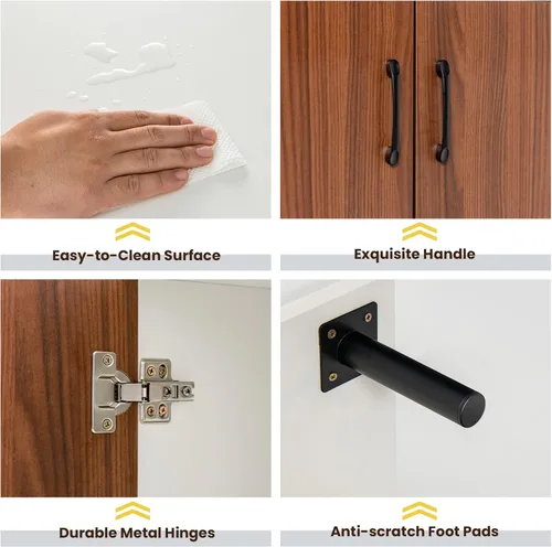 Miniatura 9 de Giantex Aparador de buffet, armario de almacenamiento moderno con 2 puertas y estantes abiertos, armario de cocina de 58 pulgadas con patas