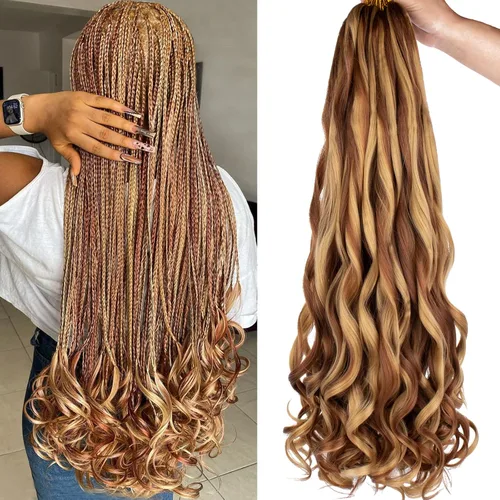 Miniatura 14 de COOKOO 9 paquetes de cabello rizado francés trenzado de 18 pulgadas, suave y flexible, cabello trenzado de alta calidad, rizos franceses, extensión