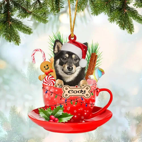 Miniatura 5 de NAZENTI Adorno personalizado de Alaskan Malamute en taza roja, adorno de Navidad personalizado para perros amantes de las mascotas, colgante