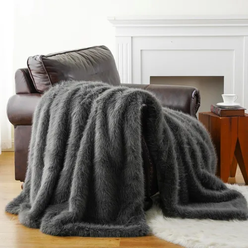 Miniatura 16 de BATTILO HOME Manta de Tiro de Piel Sintética Negra Mullida y Lujosa, Manta Negra para Sofá, Sillón, Silla, Cama, Mantas de Piel Mullida, Suave