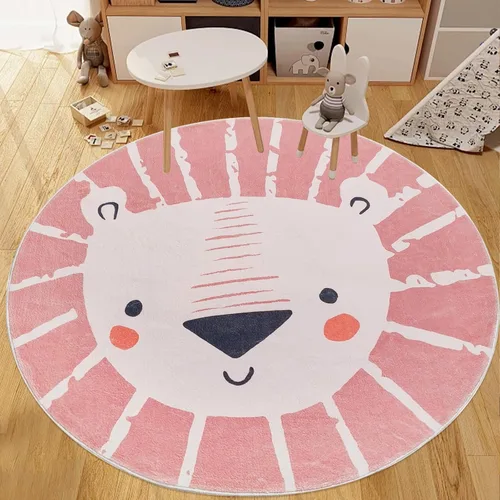 Miniatura 16 de ABREEZE Alfombra redonda de león de 2.6 pies, alfombra de juegos para niños, alfombra de juegos para niños, lavable, antideslizante, con temática