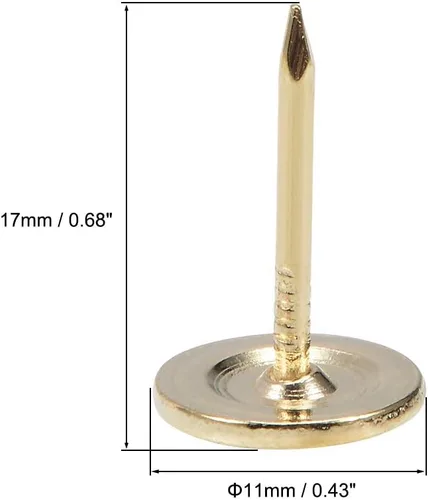 Miniatura 3 de uxcell Uñas de tapicería de 0.433 in x 0.669 in, cabeza plana, uñas de muebles, tono dorado para muebles, cabeceros de sofá, 150