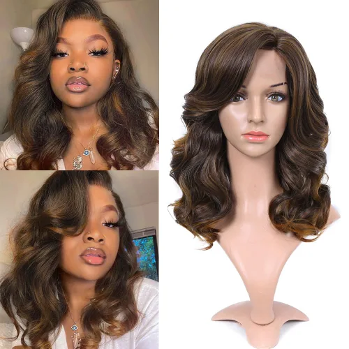 Miniatura 10 de Peluca de ondas sueltas Lady Miranda, color natural rizado sintético, resistente al calor, pelucas completas para mujer (1B30#)