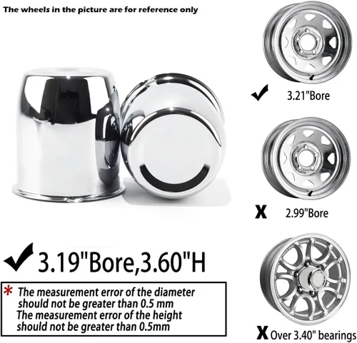 Miniatura 5 de 2 Piezas Tapas Centrales de Rueda de Remolque de Acero Inoxidable de 3.19 pulgadas Push Through Diámetro de 3.19 pulgadas, Tapa de Cubo de 3.6