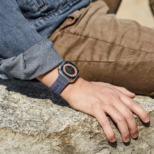 Miniatura 4 de Suitisbest Correa deportiva de silicona gris para Apple Watch para hombre, impermeable, resistente a los arañazos, 0.827 in de ancho Azul Gris/Gris