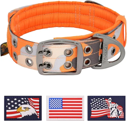 Miniatura 27 de ADITYNA Collar de perro resistente para perros grandes, collar naranja reflectante con asa para entrenar y caminar, ancho, grueso, táctico