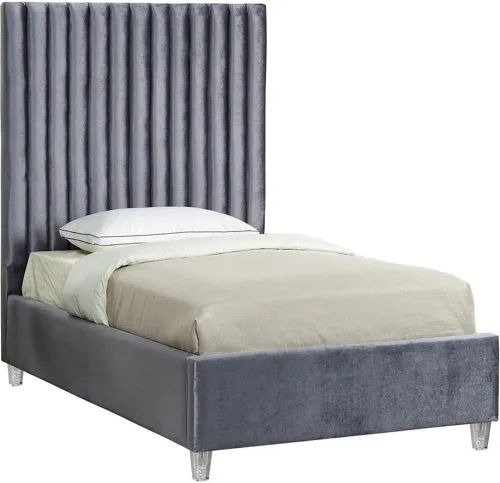 Miniatura 9 de Meridian Furniture CandaceCream-F Colección Candace Moderna Cama matrimonial tapizada de terciopelo contemporánea, tela de terciopelo crema