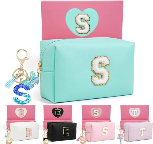 Miniatura 107 de AIBFRID 2 piezas de bolsas de maquillaje iniciales para mujeres, regalos de cumpleaños para niñas de 4 5 6 7 8 9 10 11 12 años, bolsas de cosméticos