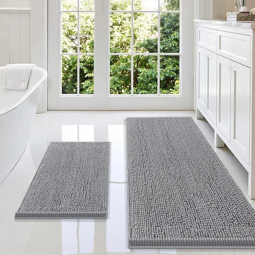 Miniatura 142 de Smiry Juego de 2 alfombras de baño, felpilla suave y absorbente, lavable a máquina, antideslizantes, para bañera, ducha y suelo
