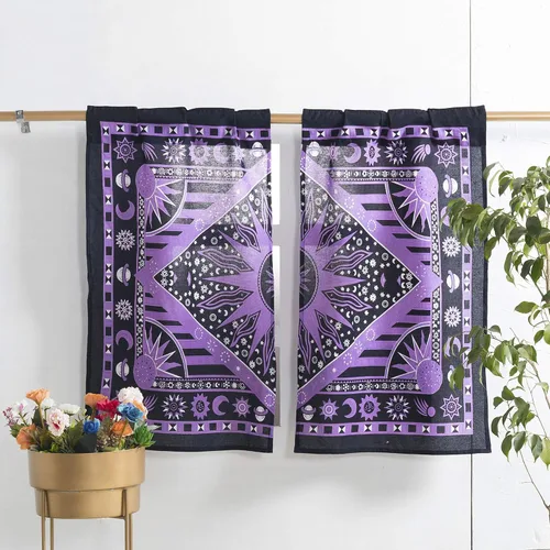 Miniatura 6 de Popular Handicrafts – Cortinas de ventana con diseño de mandala hippie indio, estilo bohemio, sol ardiente, luna gitana, hermosas cortinas