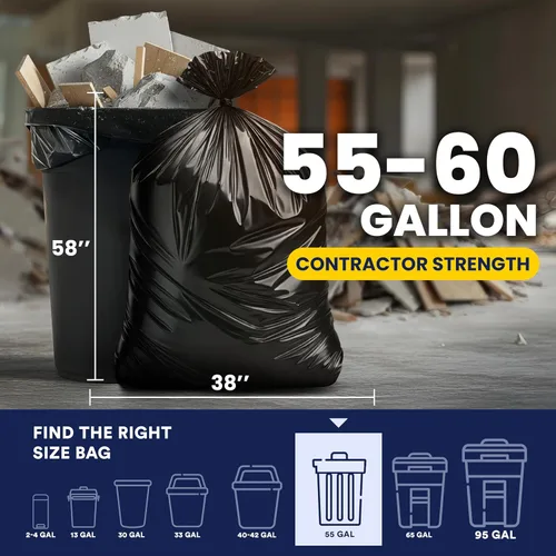 Miniatura 4 de Plasticplace Bolsas de basura para contratistas de 55-60 galones │ 3.0 mil │ Bolsa de basura negra resistente │ 38 pulgadas x 58 pulgadas