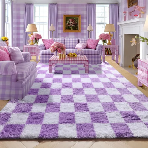 Miniatura 18 de KICMOR - Tapete a cuadros afelpado, peludo, mullido, color beige y blanco crema, pequeño, de 2 x 3 pies, para dormitorio, sala, junto a la cama