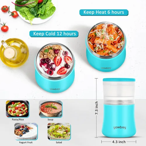 Miniatura 5 de Termo para comida caliente, termo de sopa de 28 onzas para adultos, tarro de comida aislado 2 en 1, recipiente de yogur, recipiente de cereal