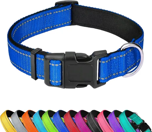 Miniatura 9 de Collar reflectante para perro, ajustable de neopreno suave acolchado de nailon para mascotas con hebilla para perros extra grandes, verde azulado