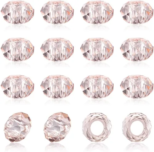 Miniatura 12 de KISSITTY - 100 cuentas europeas facetadas de vidrio transparente a granel, cuentas espaciadoras sueltas de cristal a granel, sin núcleo de metal