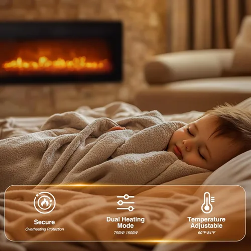 Miniatura 6 de oneinmil - Chimenea eléctrica de 50 pulgadas de ancho para empotrar/montar en pared, chimenea eléctrica con control remoto con temporizador, 12