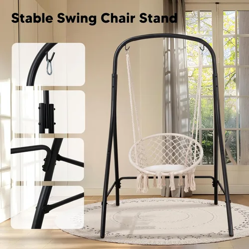Miniatura 5 de SUNCREAT Silla Hamaca Colgante de Interior con Soporte, Silla Colgante de Exterior con Soporte, Capacidad de 400 libras, Beige