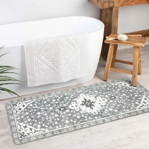 Miniatura 19 de Uphome Alfombra de baño vintage, azul, bohemio, antideslizante, oriental, suave, lavable a máquina, lindas alfombras de baño tribales florales