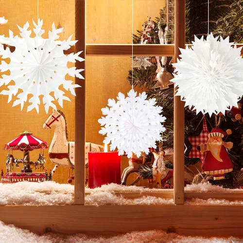 Miniatura 3 de TUPARKA Decoraciones de papel blanco con copos de nieve, suministros de fiesta de cumpleaños de Frozen, decoración de fiesta de invierno del país