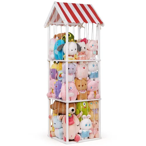 Miniatura 9 de Edudif Almacenamiento de animales de peluche, soporte vertical para animales de peluche de madera, fácil montaje, organizador de juguetes de peluche
