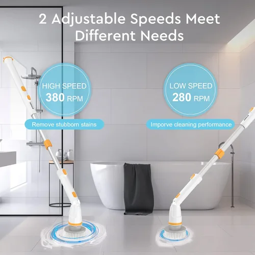 Miniatura 3 de Limpiador eléctrico giratorio KIKOLIN de alta velocidad de 380 RPM, cepillo de limpieza inalámbrico de 2 velocidades para baño, bañera, ducha, suelo