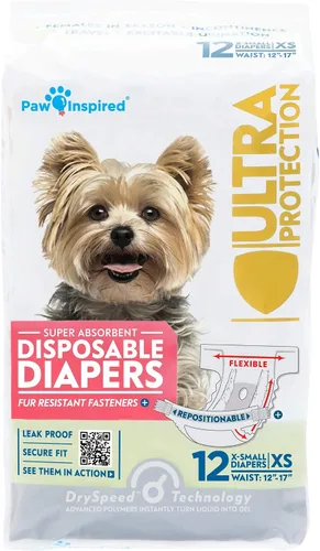 Miniatura 11 de Paw Inspired Pañales desechables para perras Pañales para perros hembra con ultra protección Pañales para perros en celo, que se orinan por