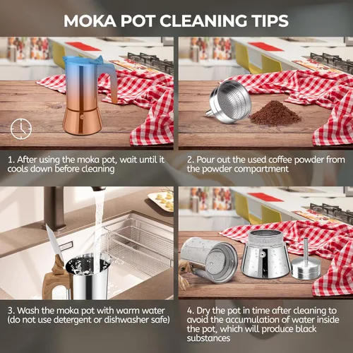 Miniatura 8 de Cafetera Moka de 2 Tazas sin Recubrimiento de Acero Inoxidable Grueso 304, Cafetera Espresso para Estufa, Cafetera Italiana Clásica para Preparar