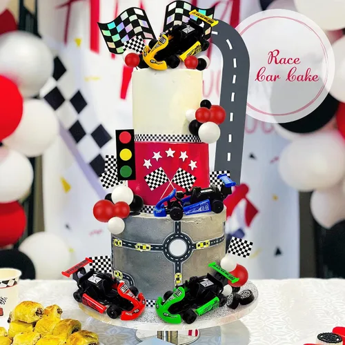 Miniatura 4 de Decoración de pastel de coche de carreras, decoración de pastel de coche, recuerdos de fiesta de carreras para niños, suministros de cumpleaños
