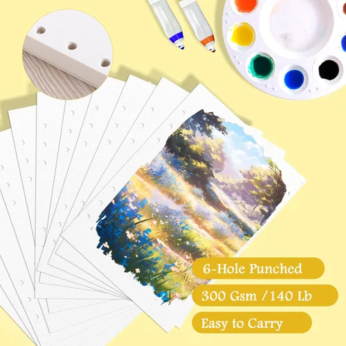 Miniatura 6 de 50 hojas de papel de acuarela de algodón, 140 libras, papel de color de agua, hojas sueltas, color blanco, a granel, A5, papel de acuarela de 6