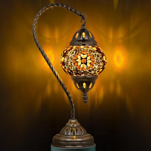 Miniatura 8 de Marrakech Lámpara de mesa turca marroquí con estilo vintage, lámparas Tiffany hechas a mano con vidrio de mosaico y cuello de cisne, base de bronce